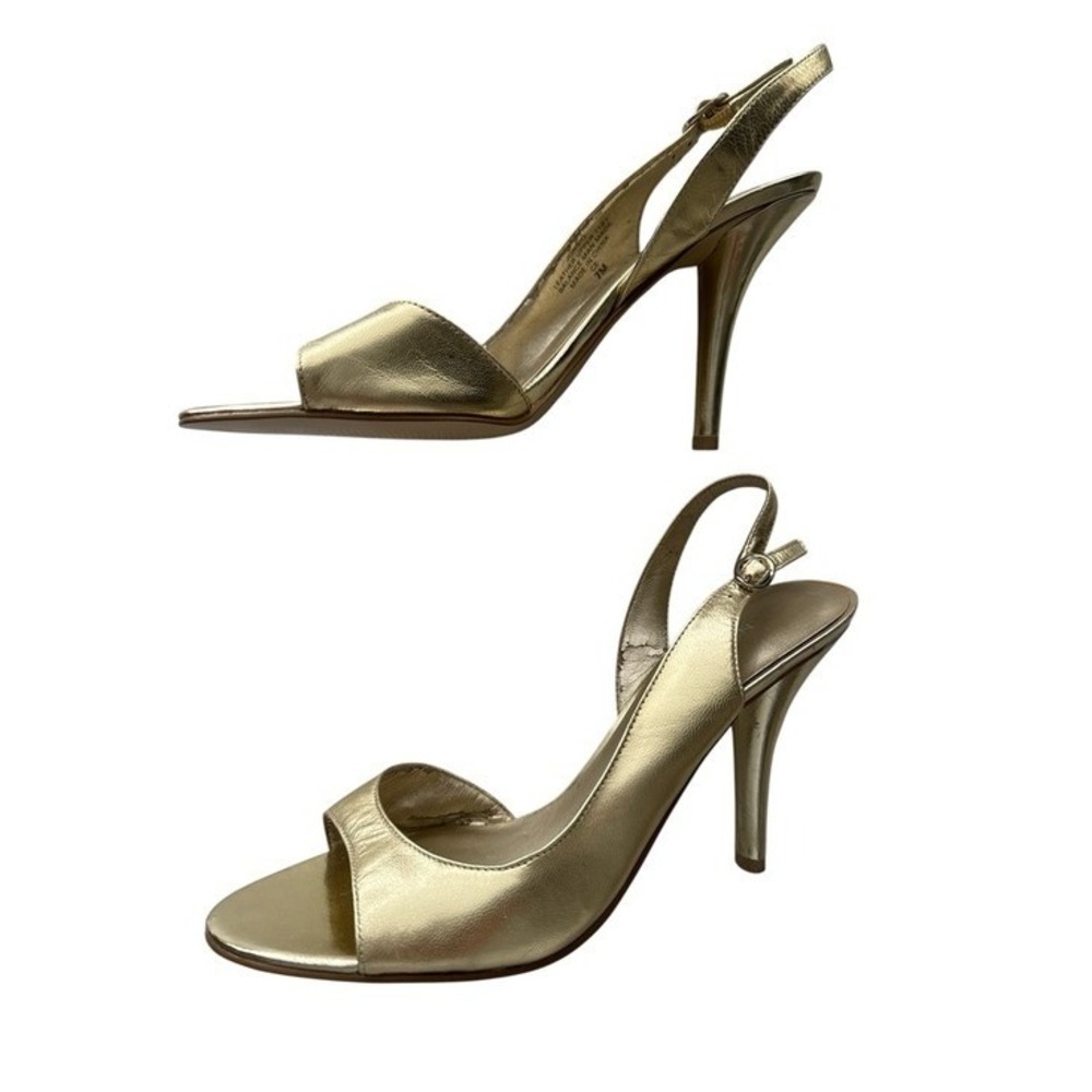 NWOT Nine West Womens Jonnio Slingback Leather Sandals Size 7‎ Gold Cocktail